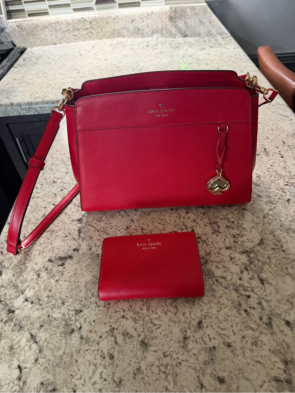 kate spade Red Leather Crossbody Bag with Matching Wallet